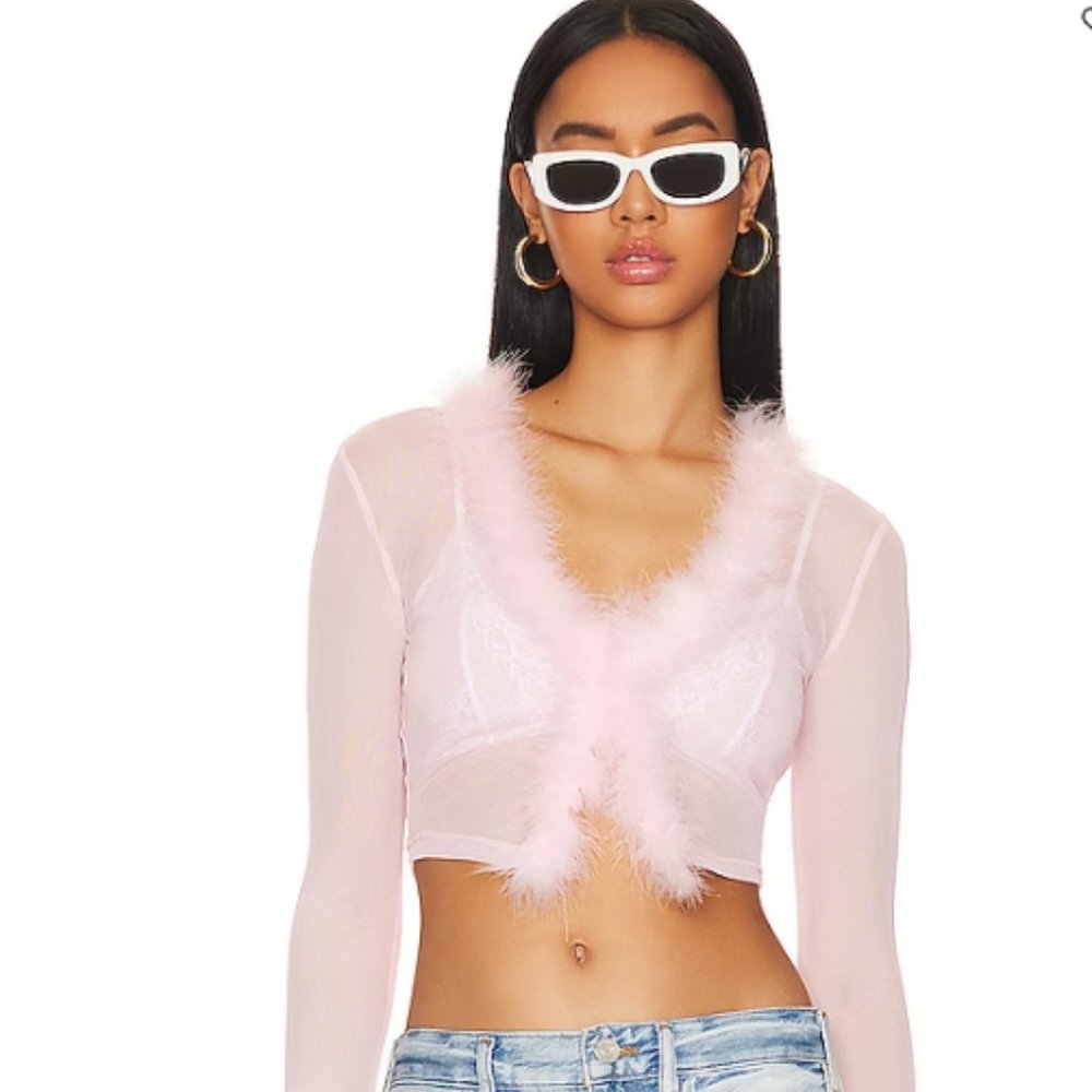 Superdown Amala Feather Top Size: XS Color: Baby Pink